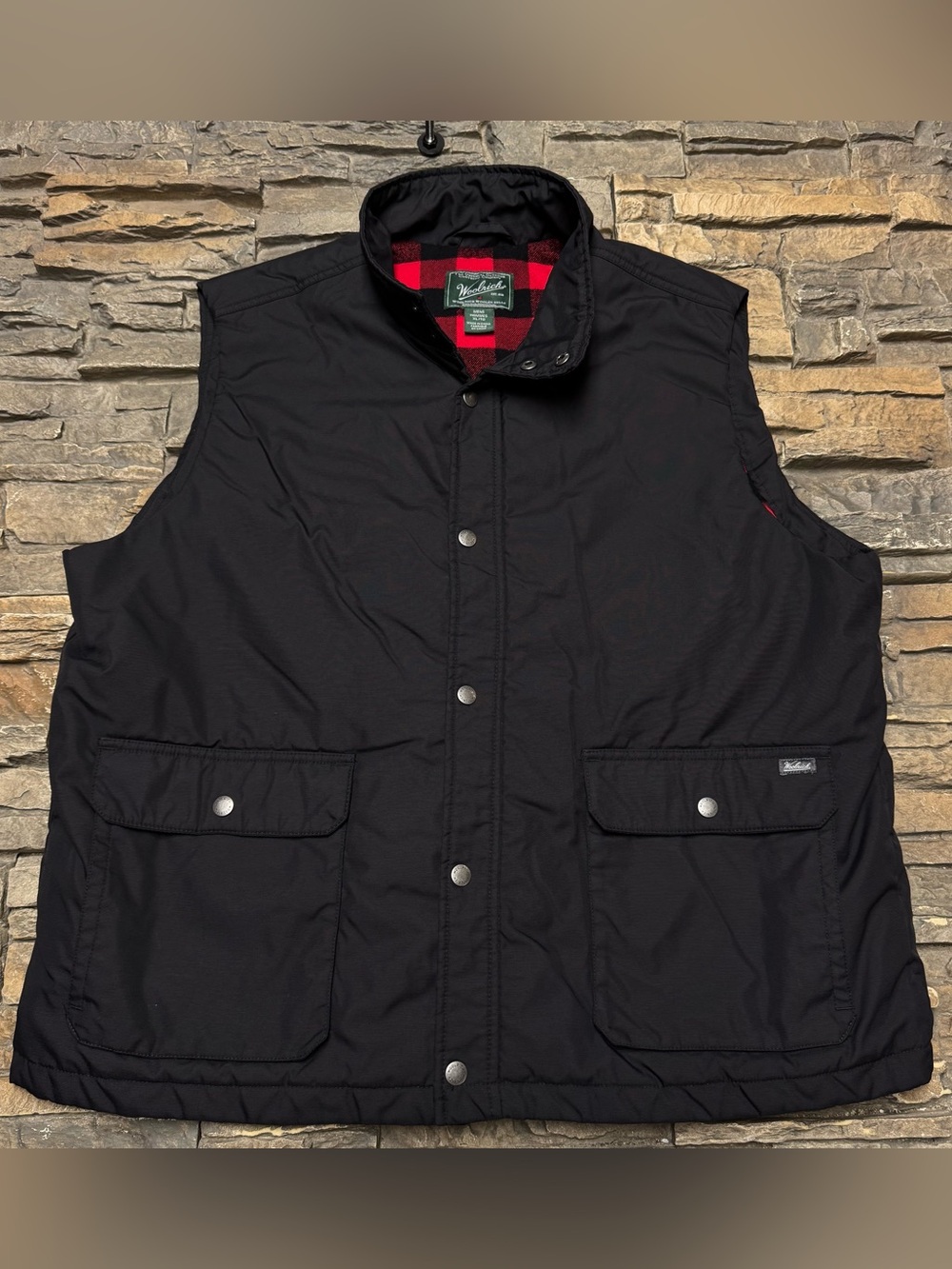 Woolrich Flannel Lined Snap Vest Men XL Black Workwear Water Resistant Insulated